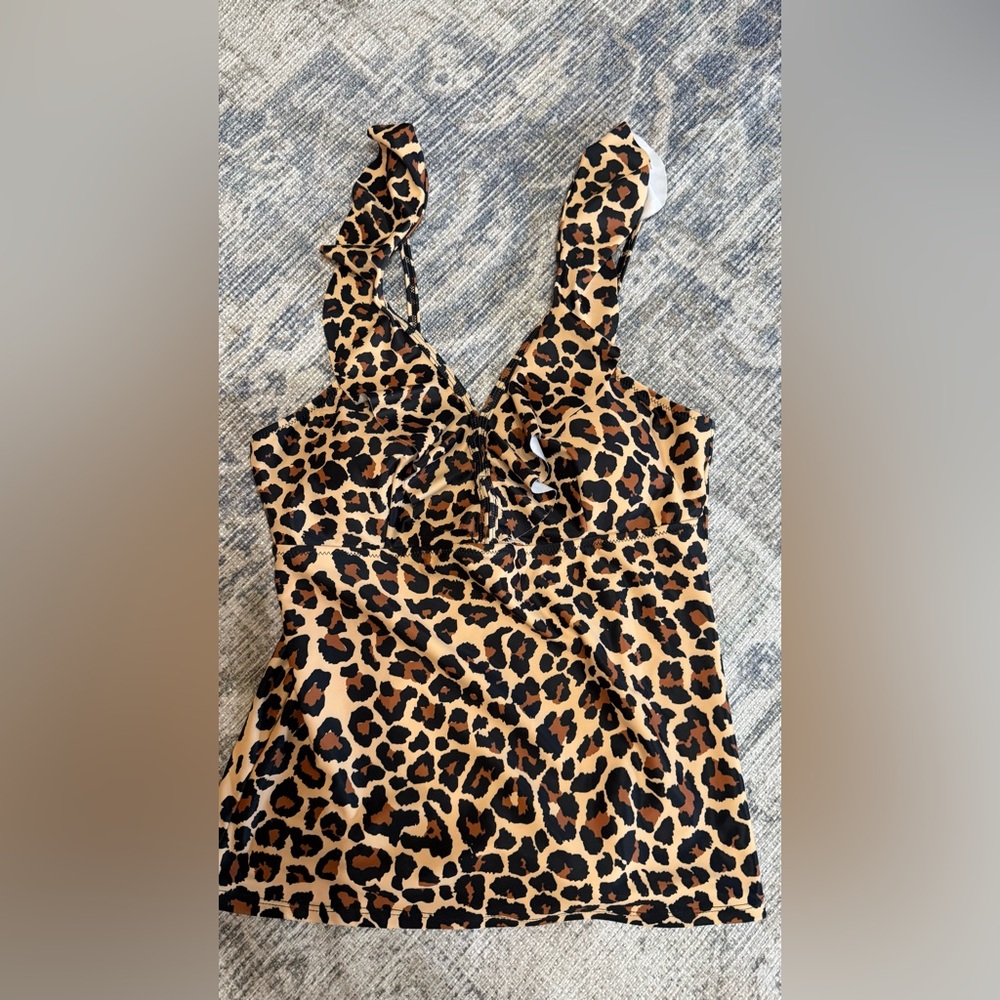 Leopard Print Women’s Tankini Swim Top - Brown/Black
